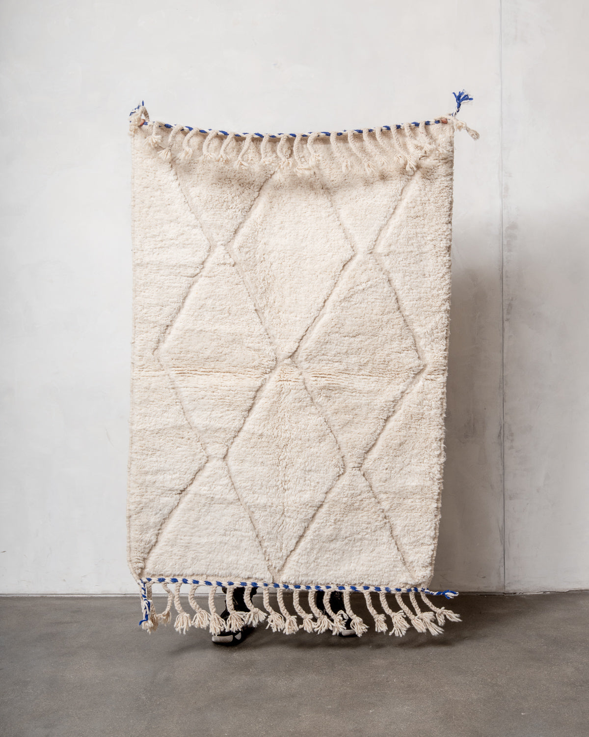 Modern, designer, handcrafted Berber rug from Morocco. Beniourain carpet with beautiful colours and patterns and fluffy wool texture.
